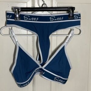 Women’s Blue and White Sweet bra panty Set size Large
